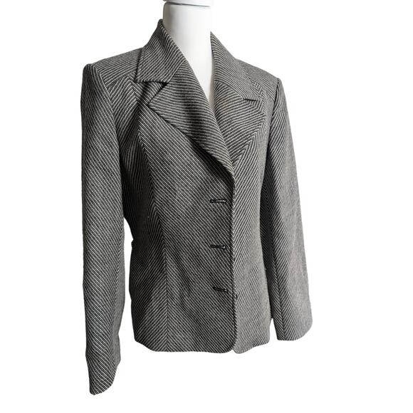 Talbots Women's Blazer Belted Wool Lined Black Stripe Button Up Vintage Size 14 - Picture 1 of 5